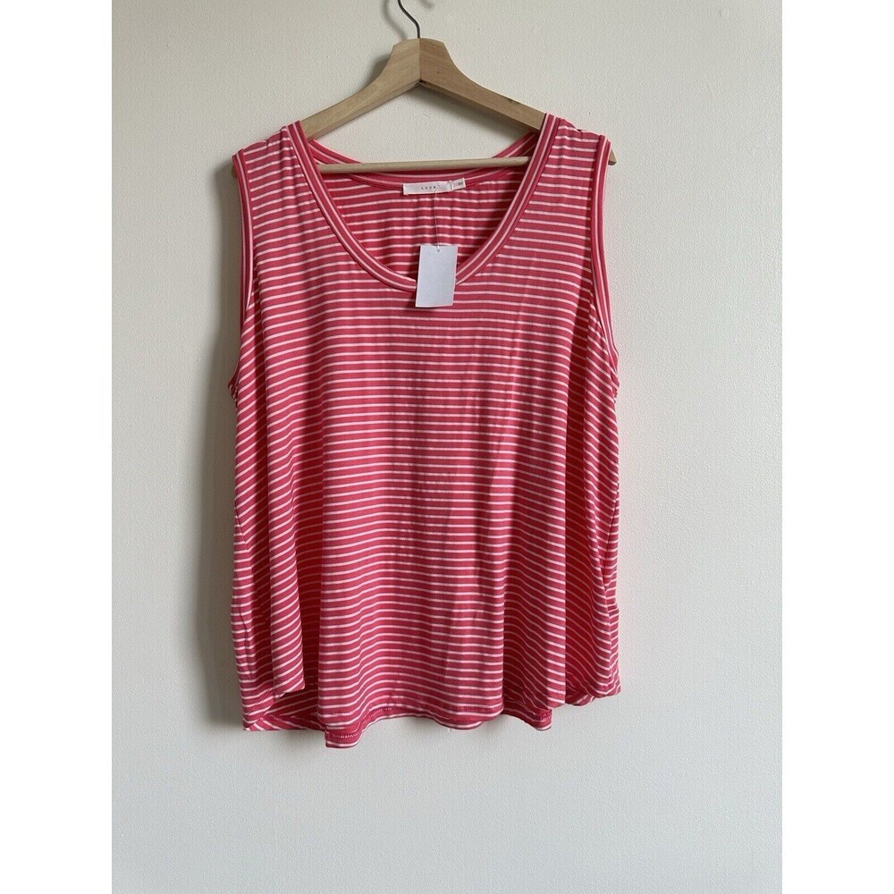 Lush women's Double V-Neck Tank Top Striped Coral White Plus Size 1X